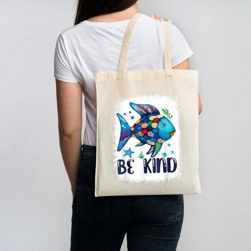 Be Kind Rainbow Fish Teacher Life Back To School Teaching Men Women Canvas Tote Bag - teacherstshirts.com AU