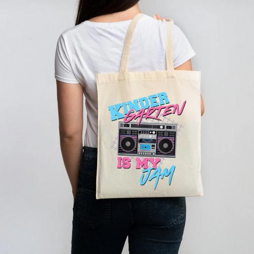 Kindergarten Is My Jam Vintage 80s Boombox Teacher Student Canvas Tote Bag - teacherstshirts.com DE