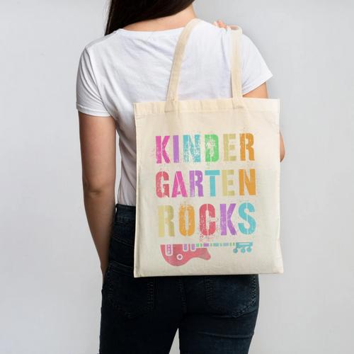KINDERGARTEN ROCKS Teacher Crew Rock Star Kinder Team Canvas Tote Bag - teacherstshirts.com UK