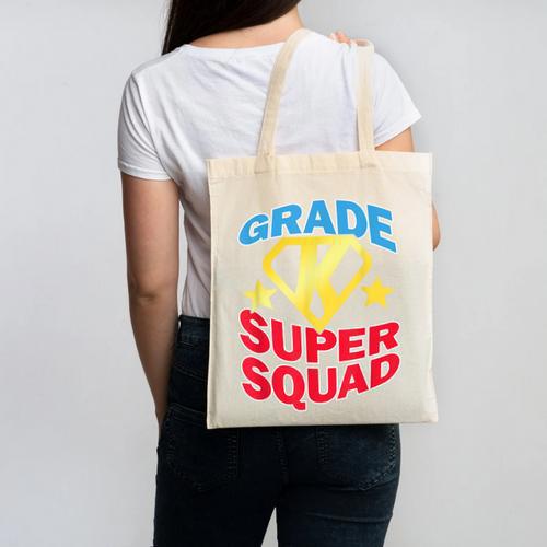 Kindergarten Super Squad Superhero Teacher Team Men Women Girls Kids Canvas Tote Bag - teacherstshirts.com UK