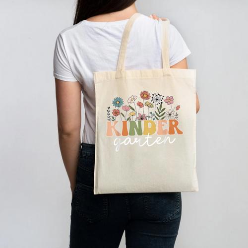 Kindergarten Teacher Wildflower Back To School Floral Outfit Men Women Canvas Tote Bag - teacherstshirts.com AU