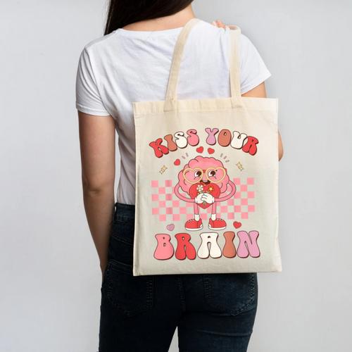Kiss Your Brain Valentines Test Day Teacher Squad Kids Canvas Tote Bag - teacherstshirts.com CA