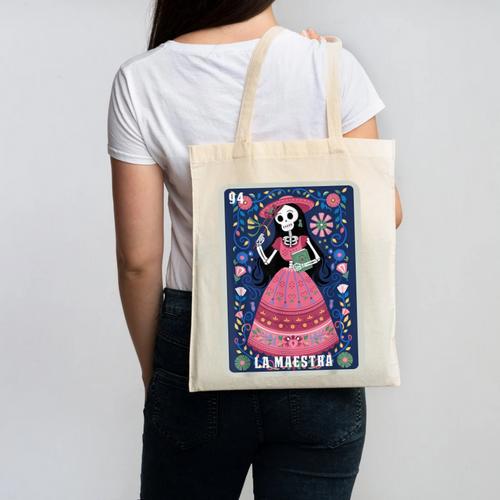 La Maestra Halloween Mexican Bingo Card Teacher Lottery Card Canvas Tote Bag - teacherstshirts.com AU