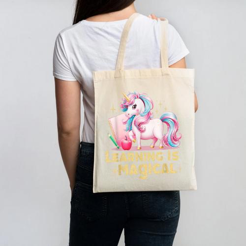 LEARNING IS MAGICAL TEACHER UNICORN BACK TO SCHOOL UNICORN Canvas Tote Bag - teacherstshirts.com UK