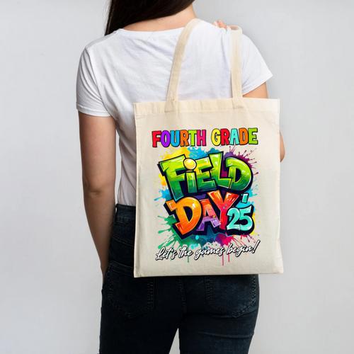 Let The Games Begin Fourth Grade Field Day 2025 Teacher Kid Canvas Tote Bag - teacherstshirts.com
