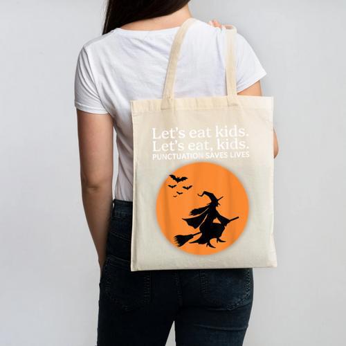 Let's Eat Kids Punctuation Saves Live Witch Grammar Teacher Canvas Tote Bag - teacherstshirts.com DE