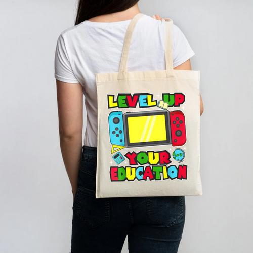 Level Up Your Education Gaming Inspired Teacher Gamers Canvas Tote Bag - teacherstshirts.com UK