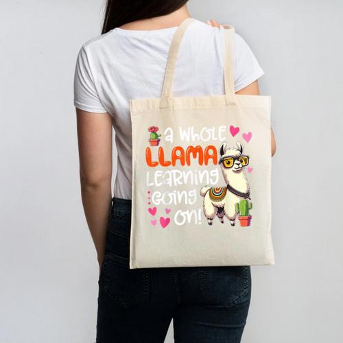 Llama Learning Teachers Students Alpaca Lover Back To School Canvas Tote Bag - teacherstshirts.com