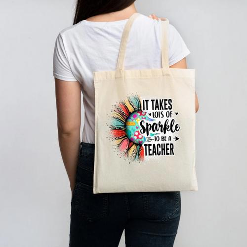 It Take Lots Of Sparkle To Be A Teacher With Sunflower Canvas Tote Bag - teacherstshirts.com CA
