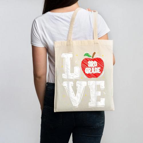 LOVE Apple 3rd Grade Teacher Student School Canvas Tote Bag - teacherstshirts.com DE