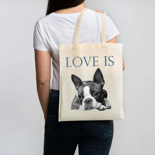 Love Is Boston Terrier Bostie Canvas Tote Bag - Bostonterriersmerch.com DE