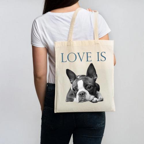 Love Is Boston Terrier Bostie Canvas Tote Bag - Bostonterriersmerch.com CA