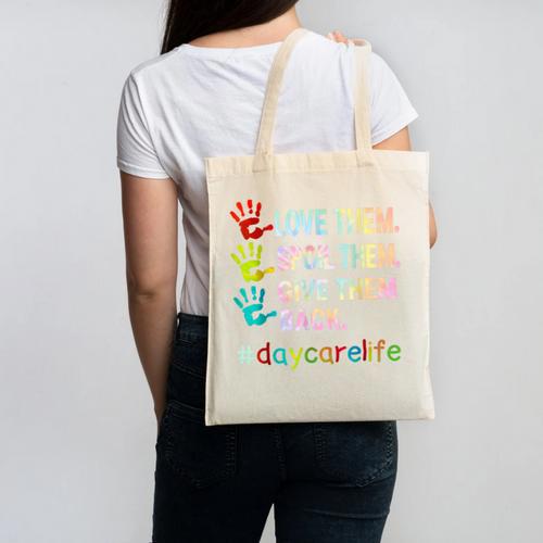 Love Daycare Provider Childcare Teacher Tie Dye Canvas Tote Bag - teacherstshirts.com UK