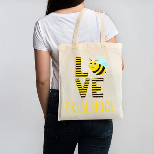 Love Preschool Back To School Yellow Bee Preschool Teacher For Men Women Girls Kids Canvas Tote Bag - teacherstshirts.com AU