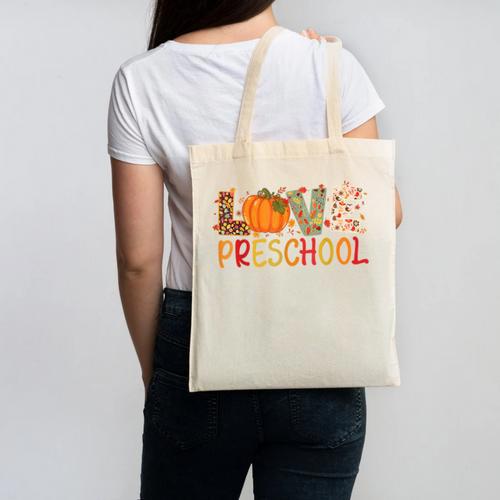 Love Preschool Happy Fall Thanksgiving Women Teacher Canvas Tote Bag - teacherstshirts.com AU