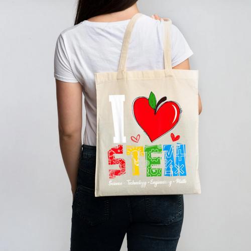 I Love STEM Student Teacher 1st Day Of School Back To School Canvas Tote Bag - teacherstshirts.com DE