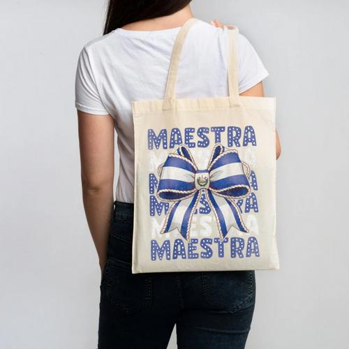 Maestra El Salvador Coquette Bow Hispanic Spanish Teacher Canvas Tote Bag - teacherstshirts.com DE