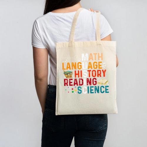Math Language History Reading Science Music Teacher Canvas Tote Bag - teacherstshirts.com