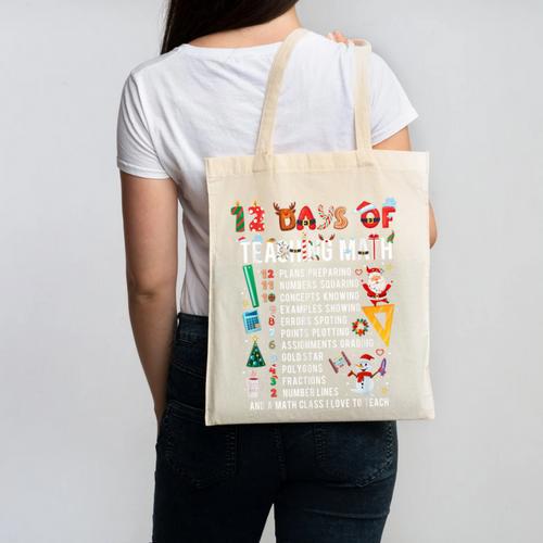 Math Teacher Christmas 12 Days Of Teaching Math Christmas Canvas Tote Bag - teacherstshirts.com AU