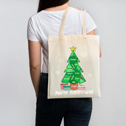 Math Teacher Polygon Christmas Tree Geometry Merry Christmas Canvas Tote Bag - teacherstshirts.com UK