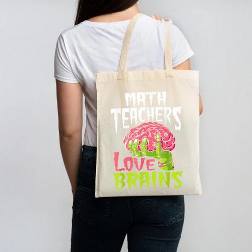 Math Teachers Love Brains Zombie Teacher School Halloween Canvas Tote Bag - teacherstshirts.com UK