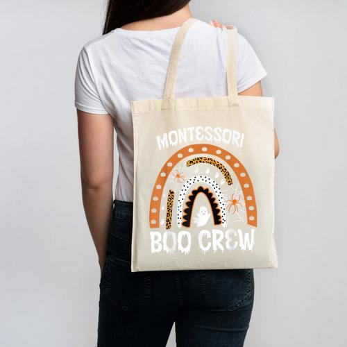 Montessori Teacher Halloween Boo Rainbow Leopard Halloween Canvas Tote Bag - teacherstshirts.com