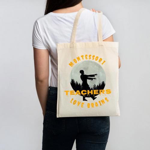 Montessori Teachers Love Brains Halloween Novelty Men Women Canvas Tote Bag - teacherstshirts.com AU