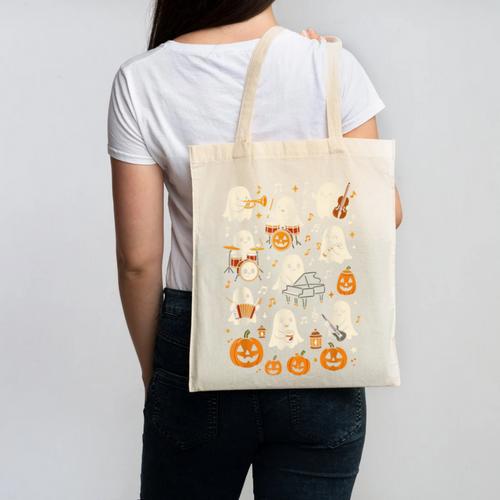 Music Teacher Orchestra Shirt Spooky Halloween Ghost Band Canvas Tote Bag - teacherstshirts.com AU