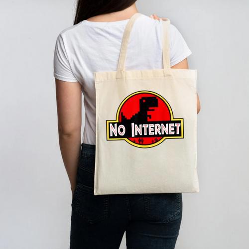 Nerdy No Internet Dinosaur Computer Science Teacher Canvas Tote Bag - teacherstshirts.com