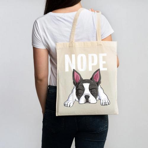 Nope Boston Terrier Puppy Dog Bostie Lover Men Women Girls Kids Canvas Tote Bag - Bostonterriersmerch.com CA