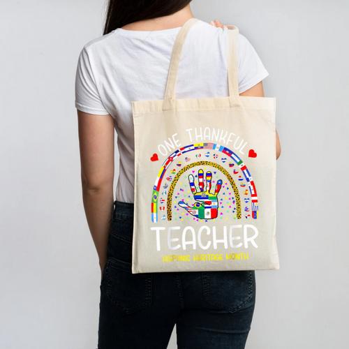 One Thankful Teacher Hispanic Heritage Month Countries Flags Canvas Tote Bag - teacherstshirts.com
