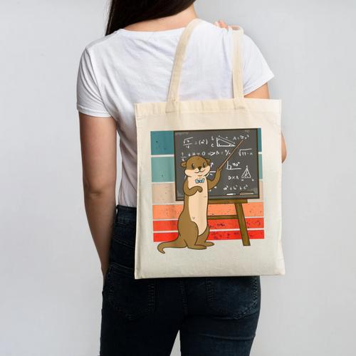 Otter Professor Teacher Teaching Maths Mathematics Canvas Tote Bag - teacherstshirts.com