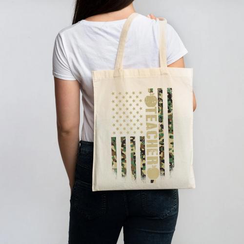 Patriotic Teacher American Flag Camouflage 4th Of July Camo Canvas Tote Bag - teacherstshirts.com UK