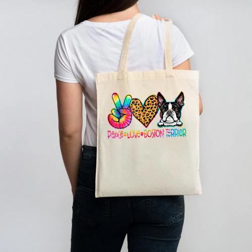 Peace Love Boston Terrier Tie Dye Dog Lover For Men Women Girls Kids Canvas Tote Bag - Bostonterriersmerch.com UK