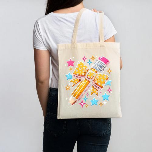 Pencil Leopard Coquette Bow Teacher Life Back To School Canvas Tote Bag - teacherstshirts.com AU