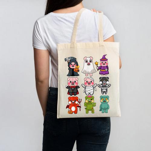 Pig Spooky Ghost Witch Boo-Jee Horror Pumpkin Pig Halloween Canvas Tote Bag - Bostonterriersmerch.com AU