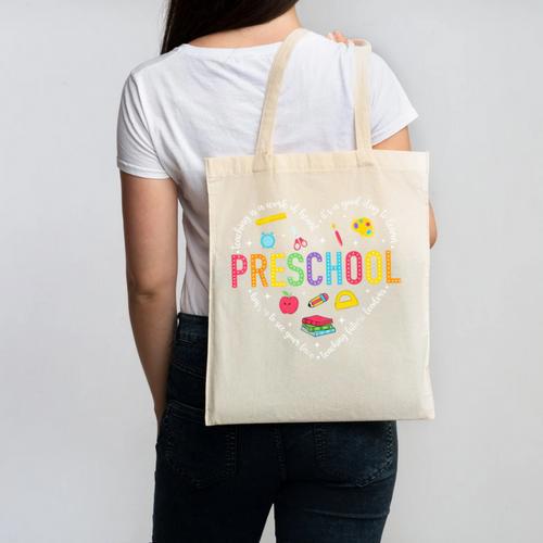 Preschool Teacher Pre-K Heart First Day Of Preschool Kids Canvas Tote Bag - teacherstshirts.com AU