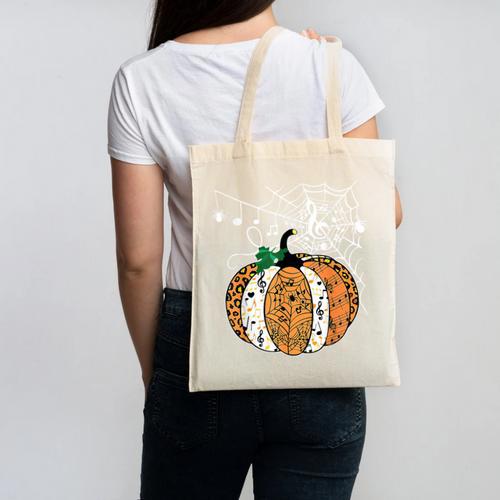 Pumpkin Music Teacher Halloween Fall Music Notes Autumn Canvas Tote Bag - teacherstshirts.com DE