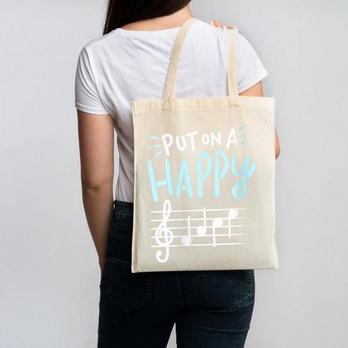 Put On A Happy Face Music Music Teacher Canvas Tote Bag - teacherstshirts.com CA