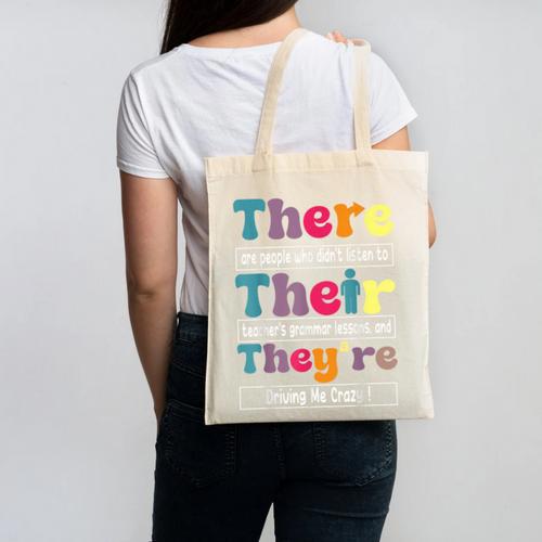 There Their They'Re English Teacher Grammar Memes Canvas Tote Bag - teacherstshirts.com DE