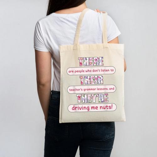 There Their They'Re Teacher English Grammar Police Canvas Tote Bag - teacherstshirts.com DE