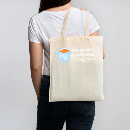 Reading Interventionist Specialist Teacher Phonemes Graphemes And Caffeine Reading Intervention -Adults Classic Fit Short Sleeve Canvas Tote Bag - teacherstshirts.com UK