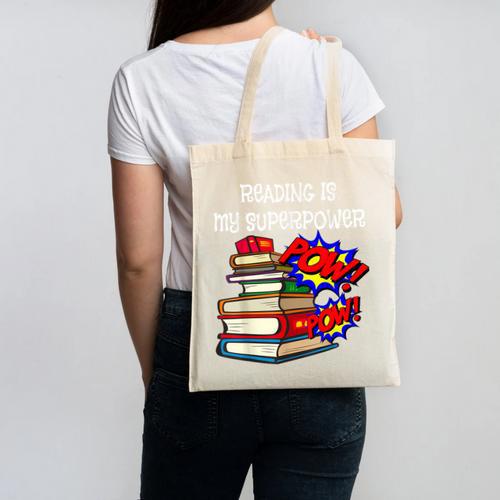 Reading Is My Super Power Superhero Best English Teacher Canvas Tote Bag - teacherstshirts.com DE