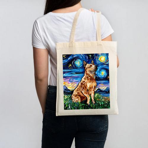 Red Heeler Starry Night Cattle Dog Colorful Art By Aja For Men Women Girls Kids Canvas Tote Bag - Bostonterriersmerch.com DE