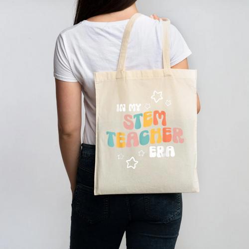 Retro Boho Math Science Professor In My STEM Teacher Era Canvas Tote Bag - teacherstshirts.com