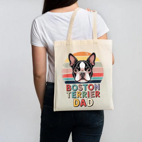 Retro Boston Terrier Dad Canvas Tote Bag - Bostonterriersmerch.com CA