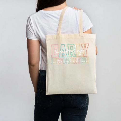 Retro Early Intervention Teacher Intervention Specialist Canvas Tote Bag - teacherstshirts.com