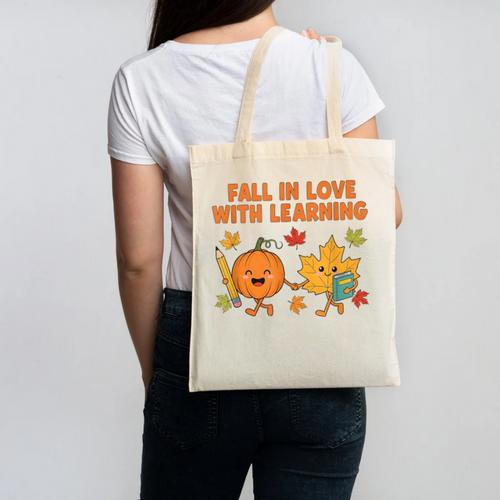 Retro Fall In Love With Learning Autumn Pumpkin Teacher Canvas Tote Bag - teacherstshirts.com AU