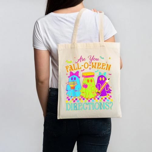 Retro Are You Falloween Direction Teacher Spooky Halloween Canvas Tote Bag - teacherstshirts.com