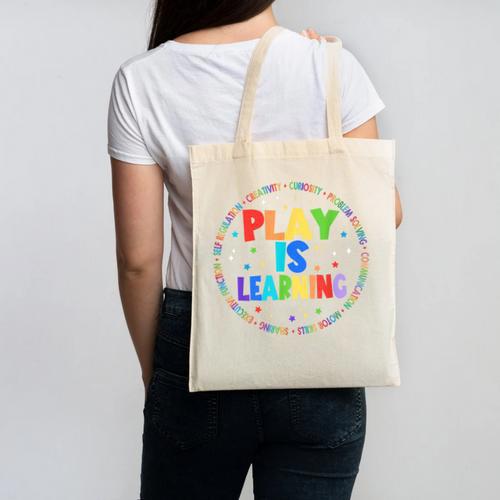 Retro Play Is Learning Teacher Back To School Canvas Tote Bag - teacherstshirts.com CA